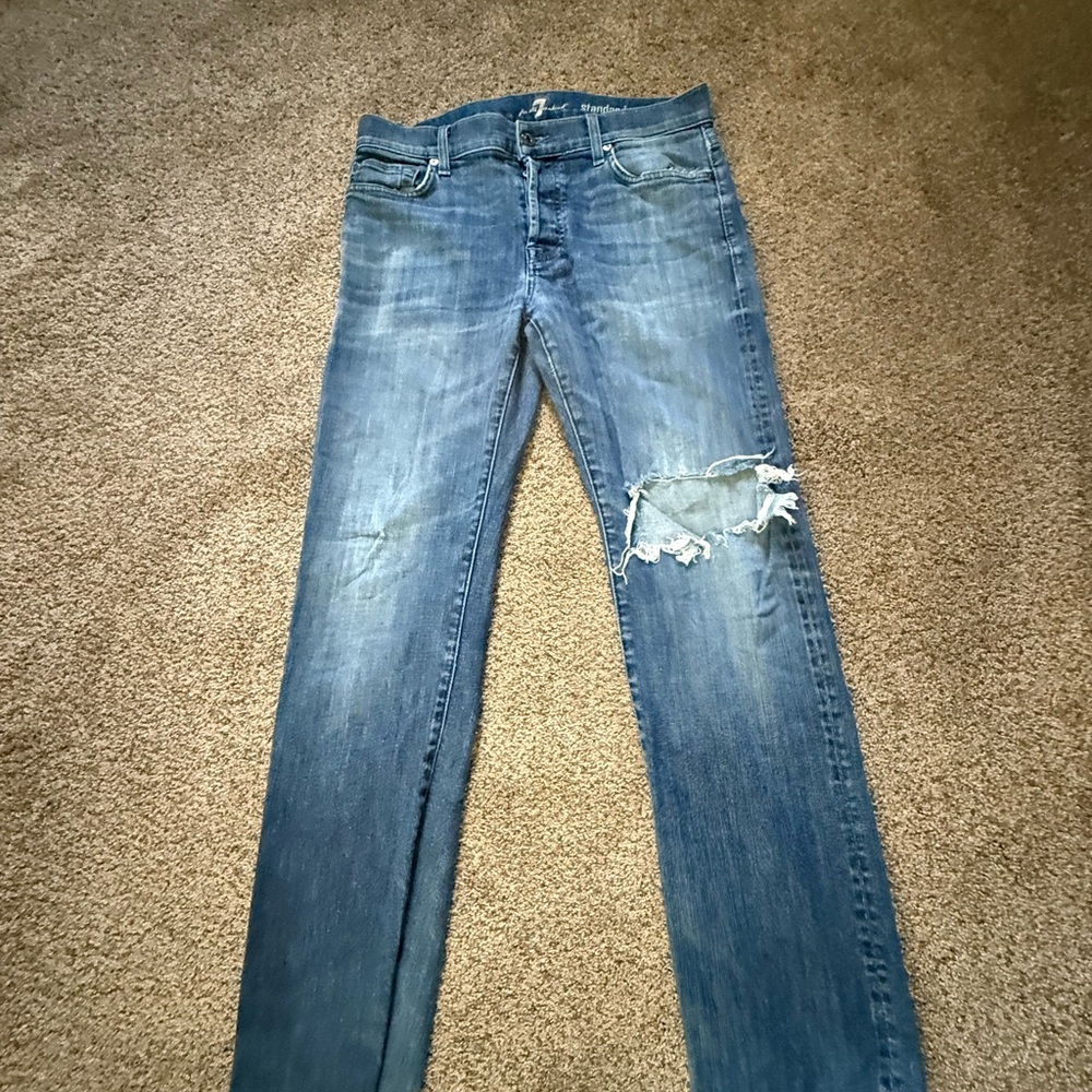 7 For All Mankind Light Blue Ripped Skinny Jeans